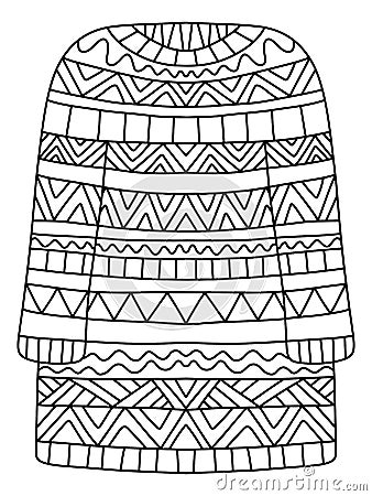 Detailed Christmas sweater coloring page for kids and adults vector Vector Illustration