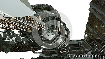 Detailed close-up of an interstellar spaceship isolated on white Cartoon Illustration