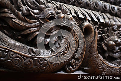a detailed close-up of intricate carvings on a viking ships prow Stock Photo