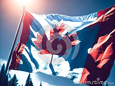 Detailed close up of the national flag of Canada waving in the wind on a clear day. Democracy and politics. North american country Stock Photo