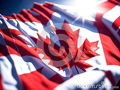 Detailed close up of the national flag of Canada waving in the wind on a clear day. Democracy and politics. North american country Stock Photo