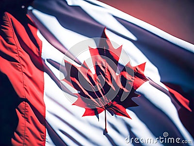 Detailed close up of the national flag of Canada waving in the wind on a clear day. Democracy and politics. North american country Stock Photo