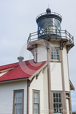 Detailed close-up shot of Point Cabrillo Light House near Fort Bragg California, on the Pacific Ocean Stock Photo