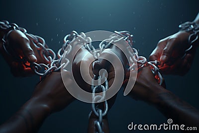 Closeups of diverse hands forming a chain Stock Photo