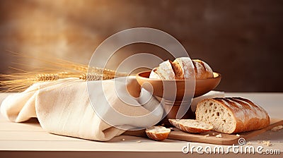 Detailed close-up of sliced grain bread on wooden background Stock Photo