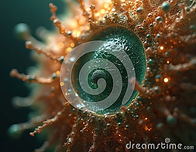 Detailed close-up view of cell structure. Complex design of cell membrane visible. Intricate patterns, textures present. Cell Stock Photo