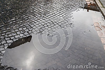 Detailed close up view on historic cobblestone streets and walkways in urban areas of germany Stock Photo