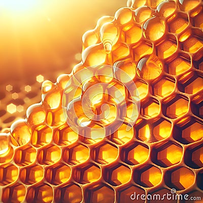 Detailed close-up view of a natural honeycomb Stock Photo