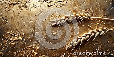 detailed close-up view of a painting showcasing the intricate beauty of golden wheat Stock Photo