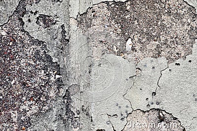 Detailed close up view on weathered concrete and cement cracked wall textures Stock Photo