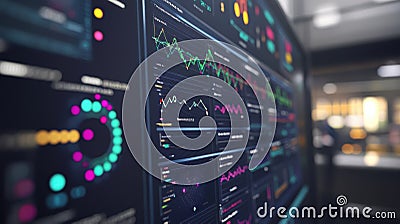 A detailed closeup of predictive analytics software showing anomalies in production data with AI alerts and colorcoded Stock Photo