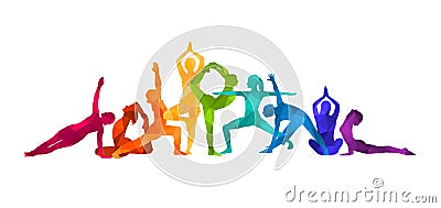 Detailed colorful silhouette yoga illustration. Fitness Concept. Gymnastics. AerobicsSport Cartoon Illustration