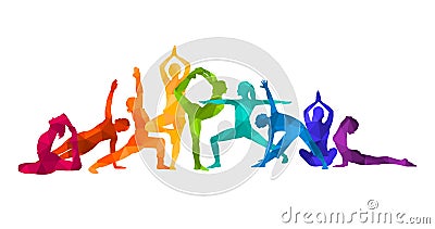 Detailed colorful silhouette yoga illustration. Fitness Concept. Gymnastics. AerobicsSport Cartoon Illustration