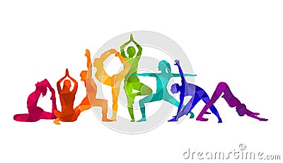 Detailed colorful silhouette yoga vector illustration. Fitness Concept. Gymnastics. AerobicsSport Vector Illustration