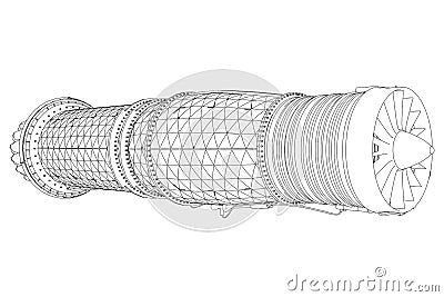 Detailed contour of an aircraft turbine from black lines isolated on a white background. Vector illustration Vector Illustration