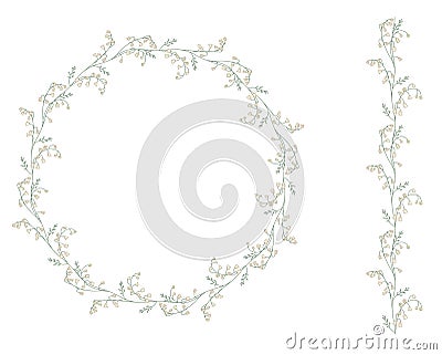 Detailed contour wreath with lilies of the valley Vector Illustration