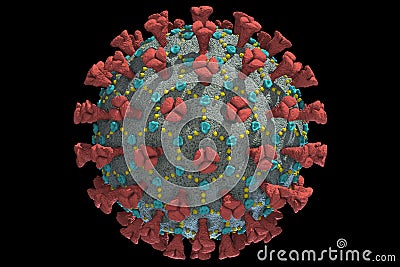 Detailed 3D image of COVID-19 SARS virus structure. Virion of MERS-CoV pneumonia Coronaviridae Stock Photo