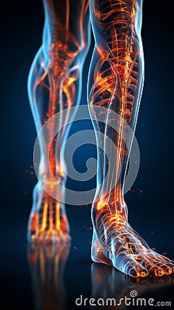 Detailed 3D medical figure, spotlighting knee and ankle bones of male physiology Stock Photo