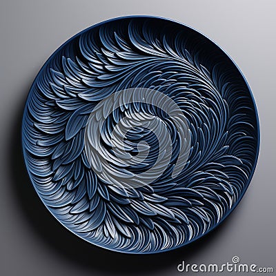 Detailed 3d Printed Blue Plate With Swirling Patterns Stock Photo