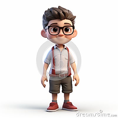 Detailed 3d Render Of Boy With Glasses And Suspenders Stock Photo