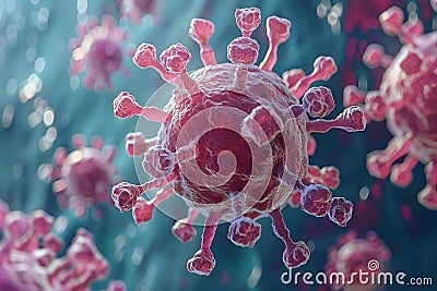 Microscopic View of Virus Structure with Detailed Spikes and Nucleus Generative AI Stock Photo