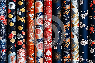 traditional Japan pattern arranged in vertical rows with different patterns between each other Stock Photo