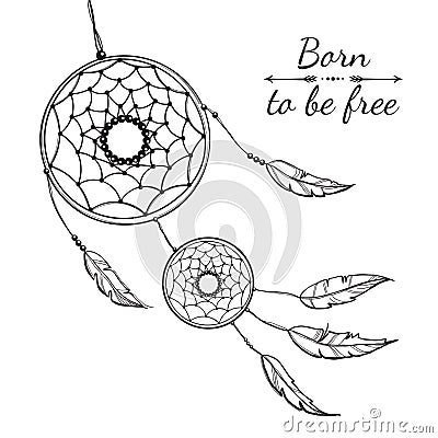 Detailed dreamcatcher with ornament. Vector Illustration