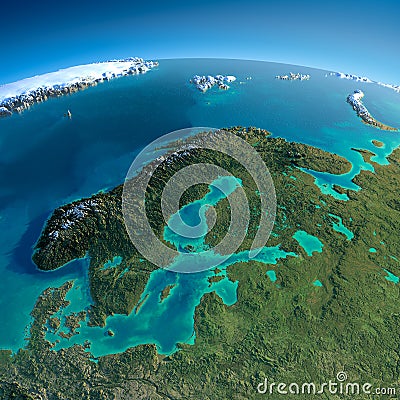 Detailed Earth. Europe. Scandinavia Stock Photo