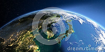 Detailed Earth. Korea and Japan Stock Photo