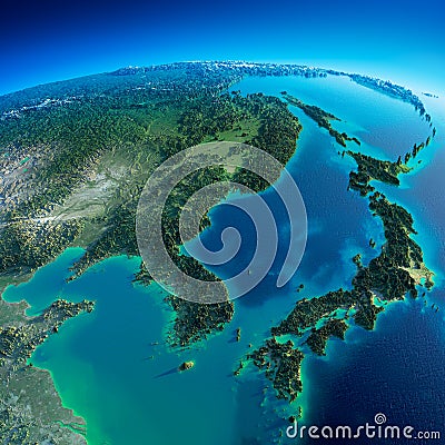 Detailed Earth. Korea and Japan Stock Photo