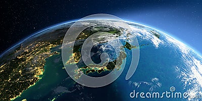 Detailed Earth. Part of Asia, Japan and Korea, Japanese sea Stock Photo