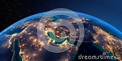 Detailed Earth. Persian Gulf on a moonlit night Stock Photo