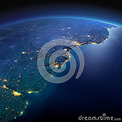 Detailed Earth. South America. Rio de La Plata on a moonlit night Stock Photo