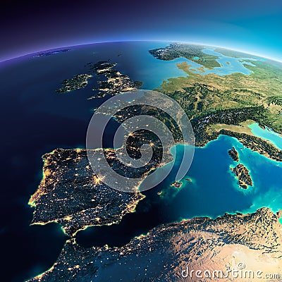 Detailed Earth. Spain and the Mediterranean Sea Stock Photo