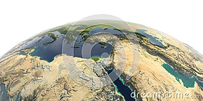 Detailed Earth on white background. Africa and Middle East Stock Photo