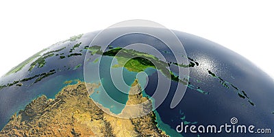 Detailed Earth on white background. Australia and Papua New Guinea Stock Photo