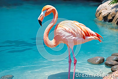 Lagoon Clarity, Flamingo Delicate Pose, AI Generated Stock Photo