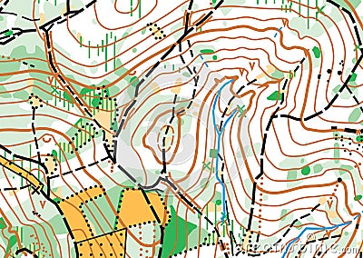 Detailed fragment of color abstract vector topographic map Vector Illustration