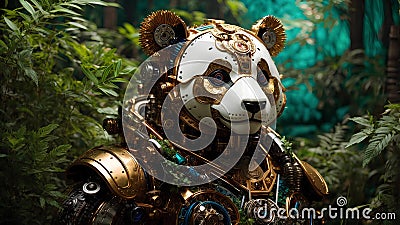 Detailed and futuristic mechanical panda Stock Photo