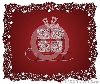 Detailed gift box on a sledge Vector Illustration