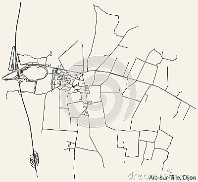 Street roads map of the ARC-SUR-TILLE QUARTER, DIJON Vector Illustration