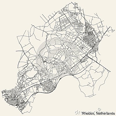 Street roads map of RHEDEN, NETHERLANDS Vector Illustration