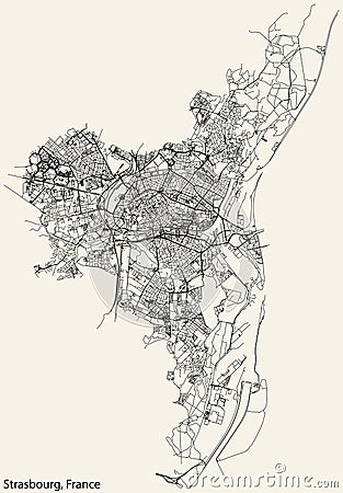 Street roads map of STRASBOURG, FRANCE Vector Illustration