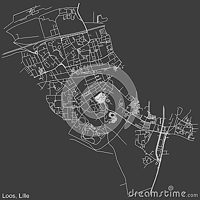 Street roads map of the LOOS QUARTER, LILLE Vector Illustration