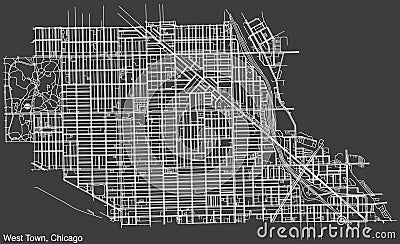 Street roads map of the WEST TOWN COMMUNITY AREA, CHICAGO Vector Illustration