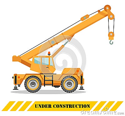 Building crane truck. Heavy equipment and machinery. Construction machine. Vector illustration. Vector Illustration