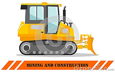 Dozer. Bulldozer. Detailed illustration of heavy mining machine and construction equipment. Vector illustration. Vector Illustration