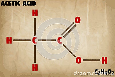Detailed illustration of the molecule of Acetic acid Vector Illustration