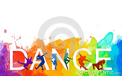 Detailed illustration silhouettes of expressive dance colorful group of people dancing. J Cartoon Illustration