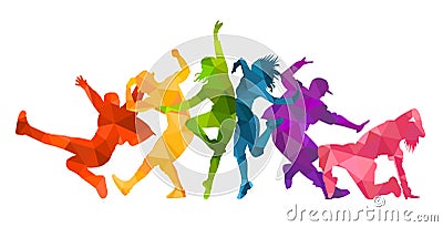 Detailed illustration silhouettes of expressive dance people dancing. Jazz funk, hip-hop, house dance lettering. Dancer. Cartoon Illustration